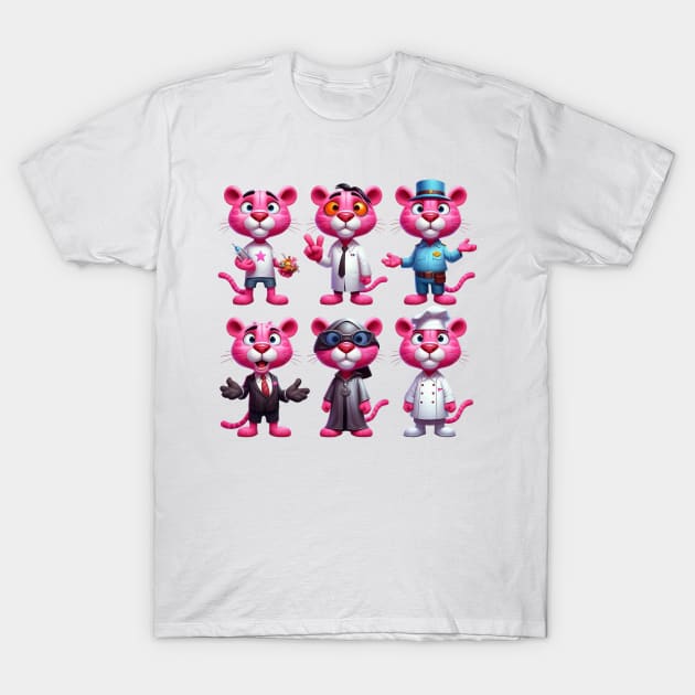 Cute Pink Panther Professions T-Shirt by Dmytro